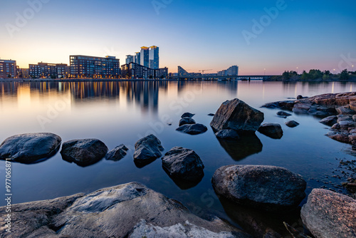 city skyline at sunset