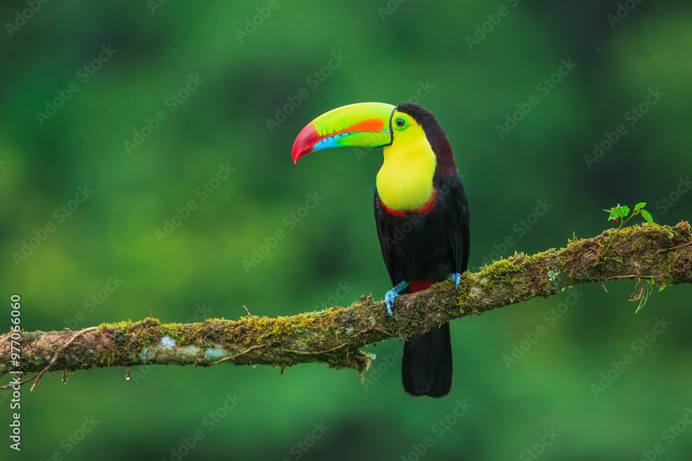 Keel-billed toucan (Ramphastos sulfuratus), also known as sulfur-breasted toucan or rainbow-billed toucan, is a colorful Latin American member of the toucan family. 4K resolution Keel-billed toucan (Ramphastos sulfuratus), also known as sulfur-breasted toucan or rainbow-billed toucan, is a colorful Latin American member of the toucan family. 4K resolution