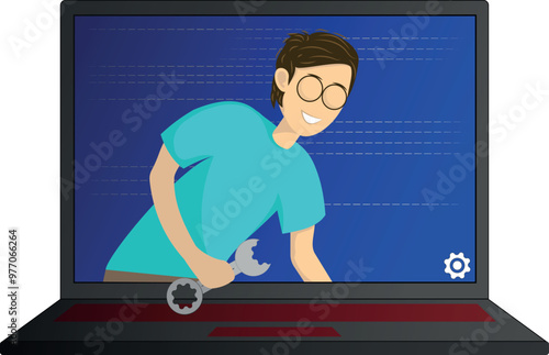 Vector, illustration, computer, administrator, system administrator, for brochure, for poster, for business card, for website