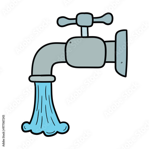 Hand drawn cartoon water tap on white background.
