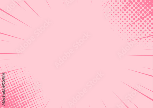 ハーフトーンのサンバーストの背景イラスト素材　集中線　ピンク　pink halftone sunburst background