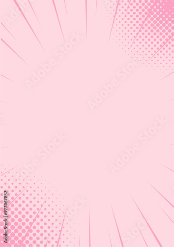 ハーフトーンのサンバーストの背景イラスト素材　集中線　ピンク　pink halftone sunburst background