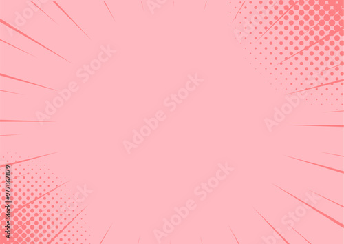 ハーフトーンのサンバーストの背景イラスト素材　集中線　ピンク　pink halftone sunburst background