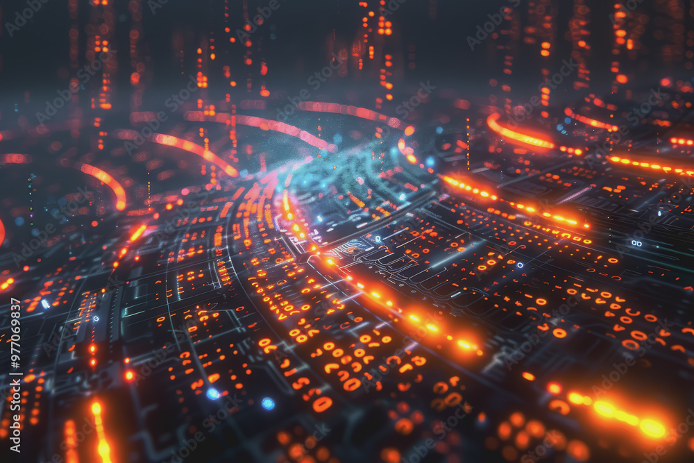 Fototapeta premium Computer concept for development in the digital age in unclear details, technology concept.