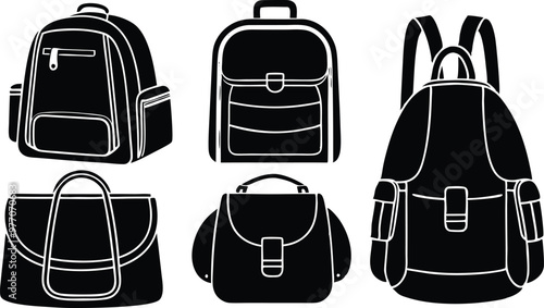 school bag vector line art 6 different styles