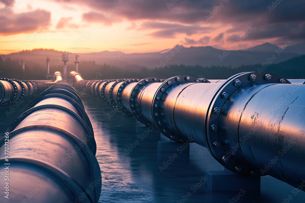 Pipelines of a gas pipeline on the coast Pipelines of a gas pipeline on the coast