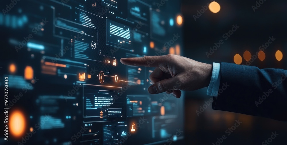 Hand Interacting with Futuristic Interface Hand Interacting with Futuristic Interface