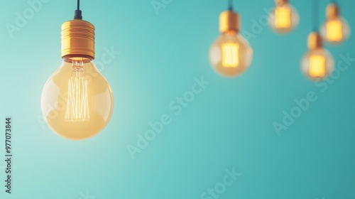 Captivating vintage light bulbs elegantly illuminate a serene turquoise backdrop with a warm glow.