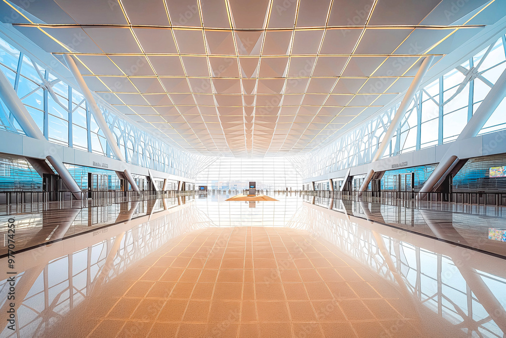 Obraz premium Interior photo of a modern airport terminal. Travel concept.