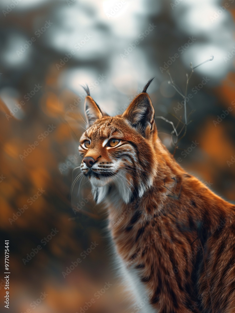 Fototapeta premium Close Up Portrait of a Wildcat, Felis silvestris, in a Temperate Forest