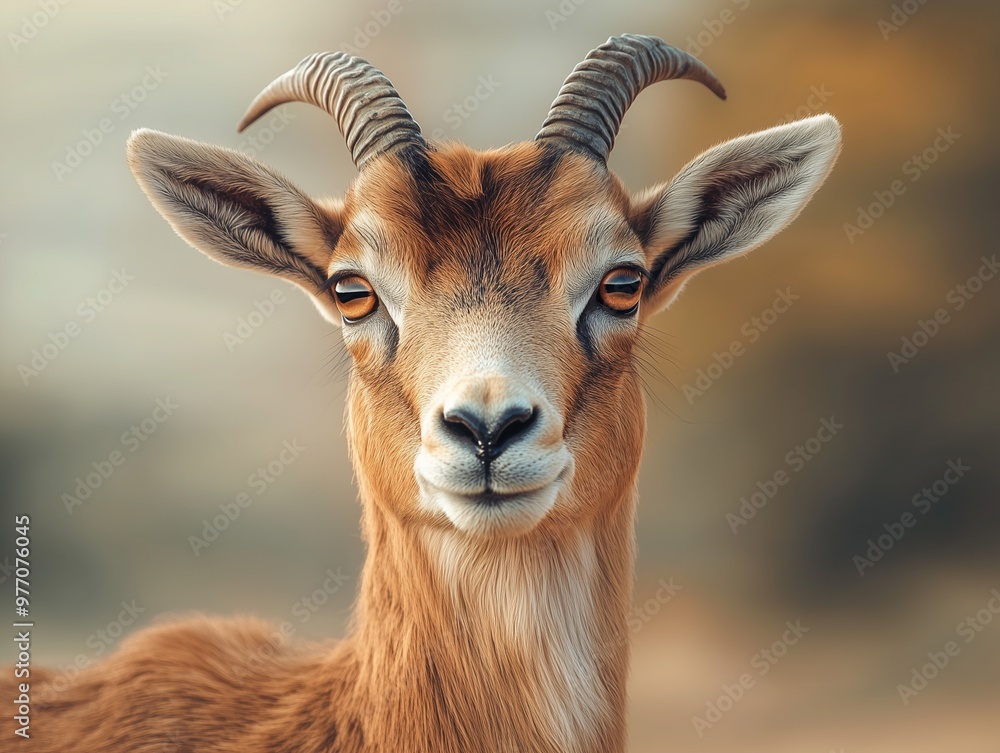 Fototapeta premium Majestic Aoudad in the desert, close up wildlife portrait