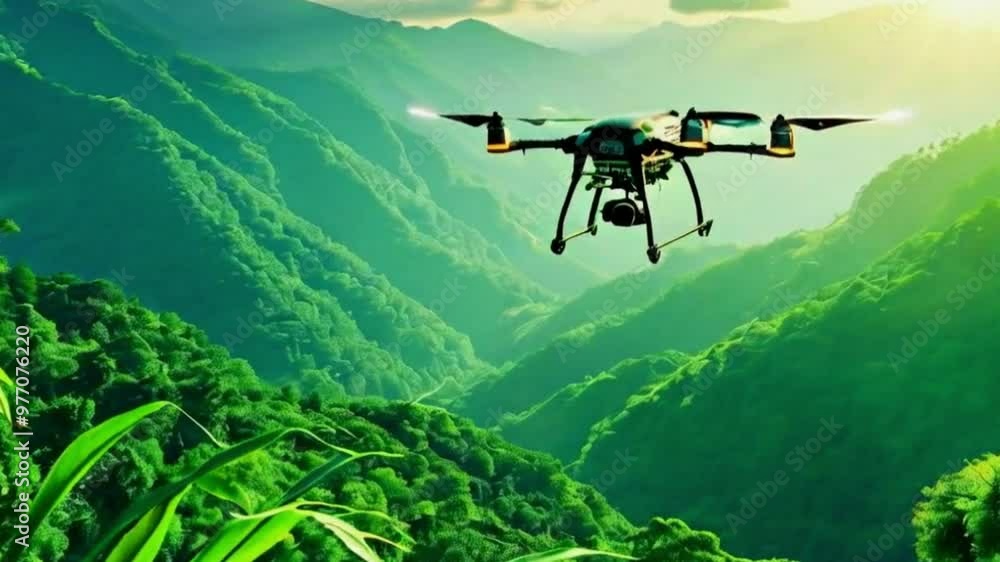 AI Drone Soaring Over Verdant Mountain Peaks AI Drone Soaring Over Verdant Mountain Peaks