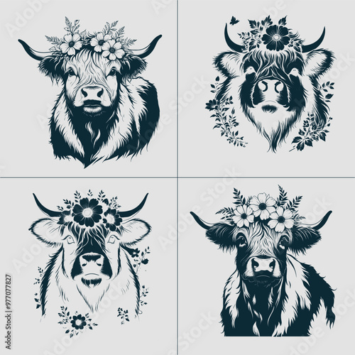 Cow With Flowers Svg, Cow Head Svg, cows svg, highland cow svg, Cow With Flowers Png, Cow Flowers, Cow With Initials Svg, cow with dais