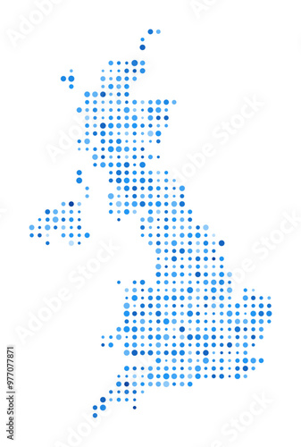 United Kingdom Dot Map. Country digital style shape. United Kingdom vector image. Country shape blue circular dots. Trending vector illustration.