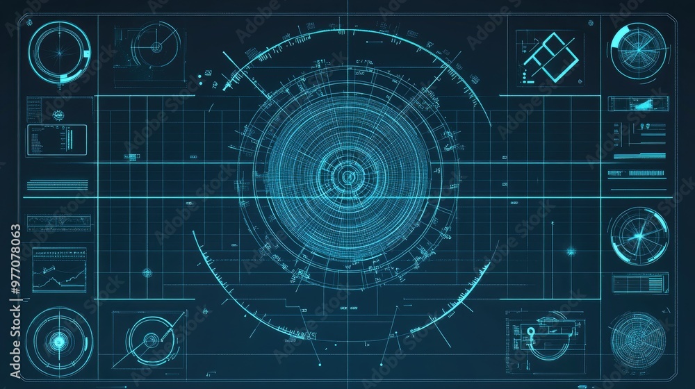 Vector illustration of a HUD interface featuring a grid design Vector illustration of a HUD interface featuring a grid design
