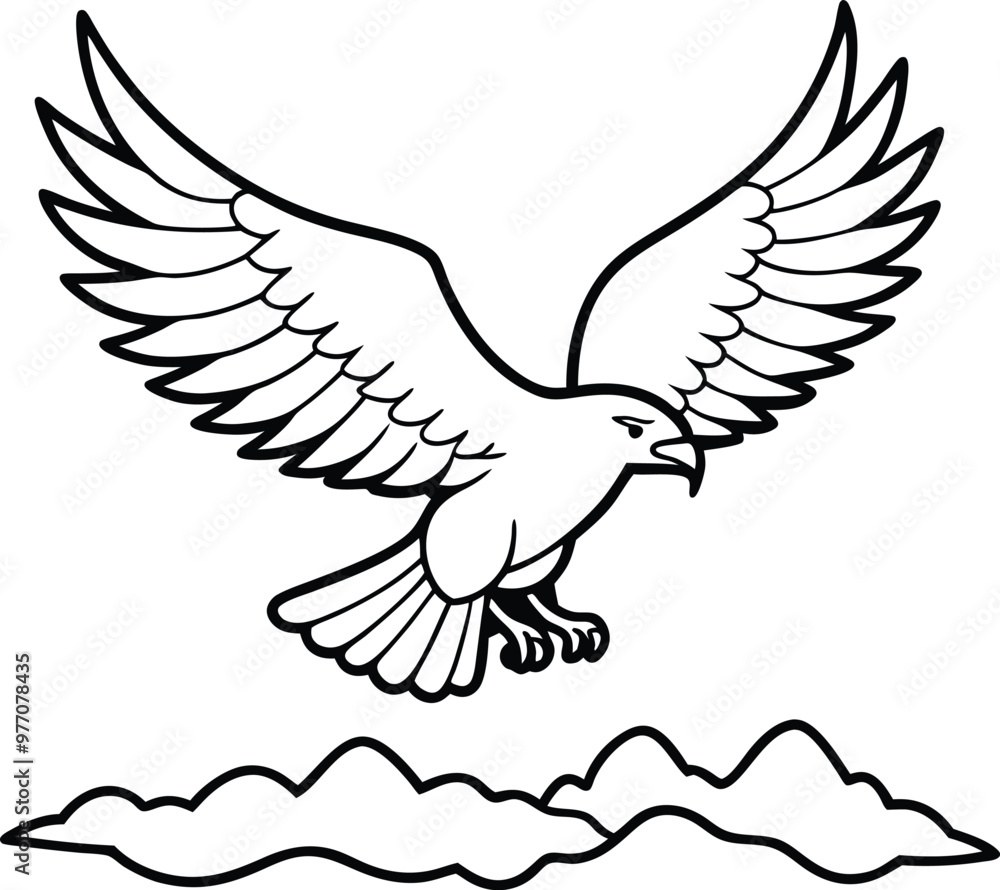 Fototapeta premium Soaring bald eagle vector illustration for nature coloring books 
