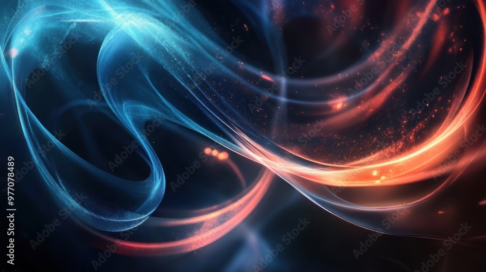 Abstract digital light waves in blue and red on dark background. Futuristic energy flow concept Abstract digital light waves in blue and red on dark background. Futuristic energy flow concept