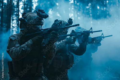 Military special unit commandos assault team during a mission