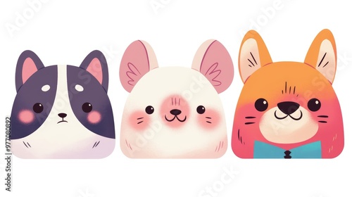 Vector design concept featuring animal character illustrations with four model heads suitable for greeting cards accessories keychains fabric printing and trendy wallpaper decor