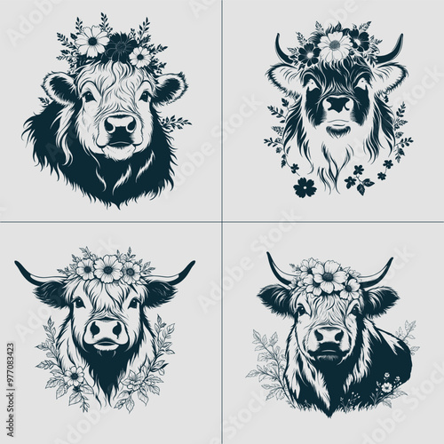Cow With Flowers Svg, Cow Head Svg, cows svg, highland cow svg, Cow With Flowers Png, Cow Flowers, Cow With Initials Svg, cow with dais
