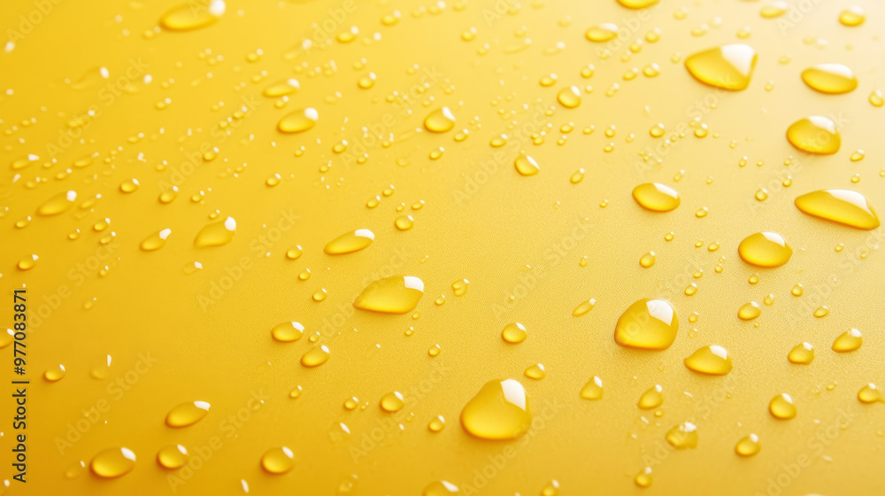 Aesthetic water drops on yellow background, copy space in the center. Presentation template. Generative AI Aesthetic water drops on yellow background, copy space in the center. Presentation template. Generative AI