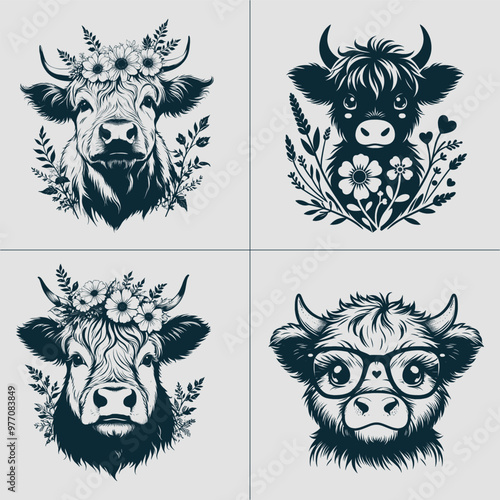 Cow With Flowers Svg, Cow Head Svg, cows svg, highland cow svg, Cow With Flowers Png, Cow Flowers, Cow With Initials Svg, cow with dais