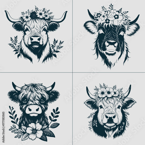 Cow With Flowers Svg, Cow Head Svg, cows svg, highland cow svg, Cow With Flowers Png, Cow Flowers, Cow With Initials Svg, cow with dais