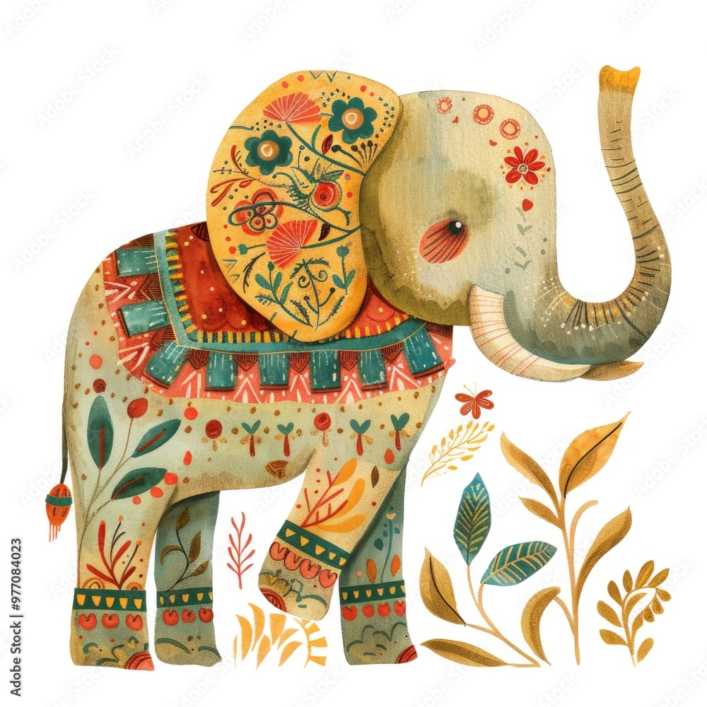 Obraz premium Colorful Drawn Elephant with Boho Patterns and Playful Design