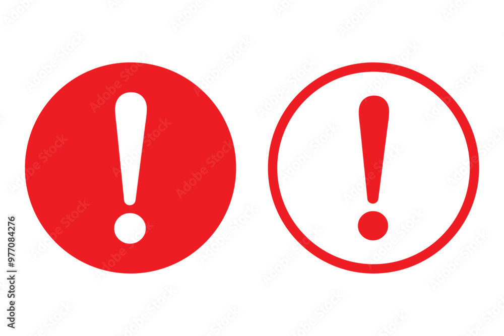 Hazard warning attention sign with exclamation mark symbol in a red circle. Danger, Vector illustration. Attention icon. Round Danger sign flat design. Caution error icon. Hazard warning attention sign with exclamation mark symbol in a red circle. Danger, Vector illustration. Attention icon. Round Danger sign flat design. Caution error icon.