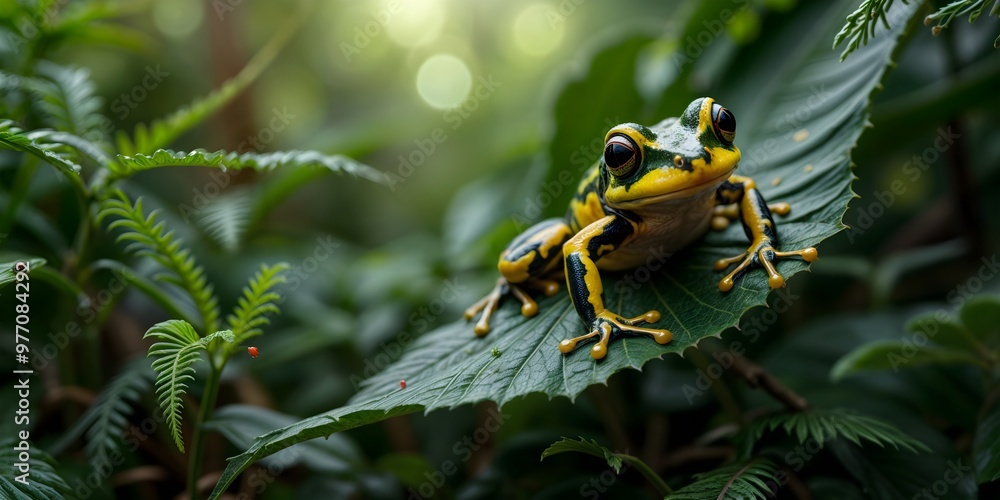 frog on leaf in forest frog on leaf in forest