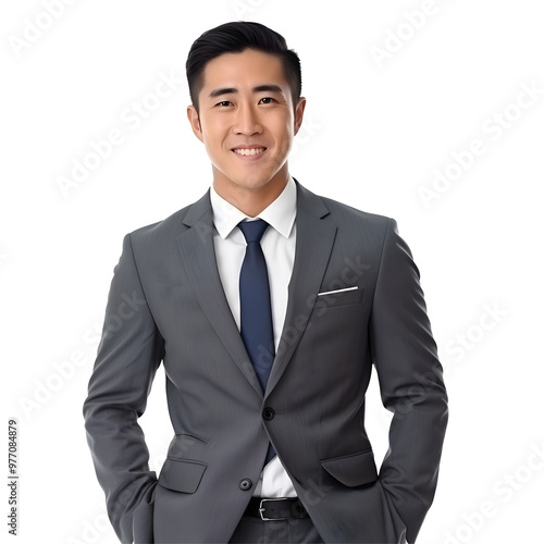 Young Man Entrepreneur. Asian BusinessMan Smiling At Camera Crossing Hands On transparent background