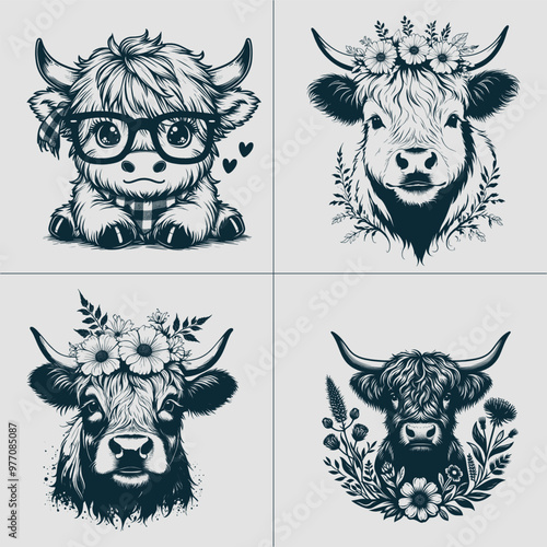 Cow With Flowers Svg, Cow Head Svg, cows svg, highland cow svg, Cow With Flowers Png, Cow Flowers, Cow With Initials Svg, cow with dais