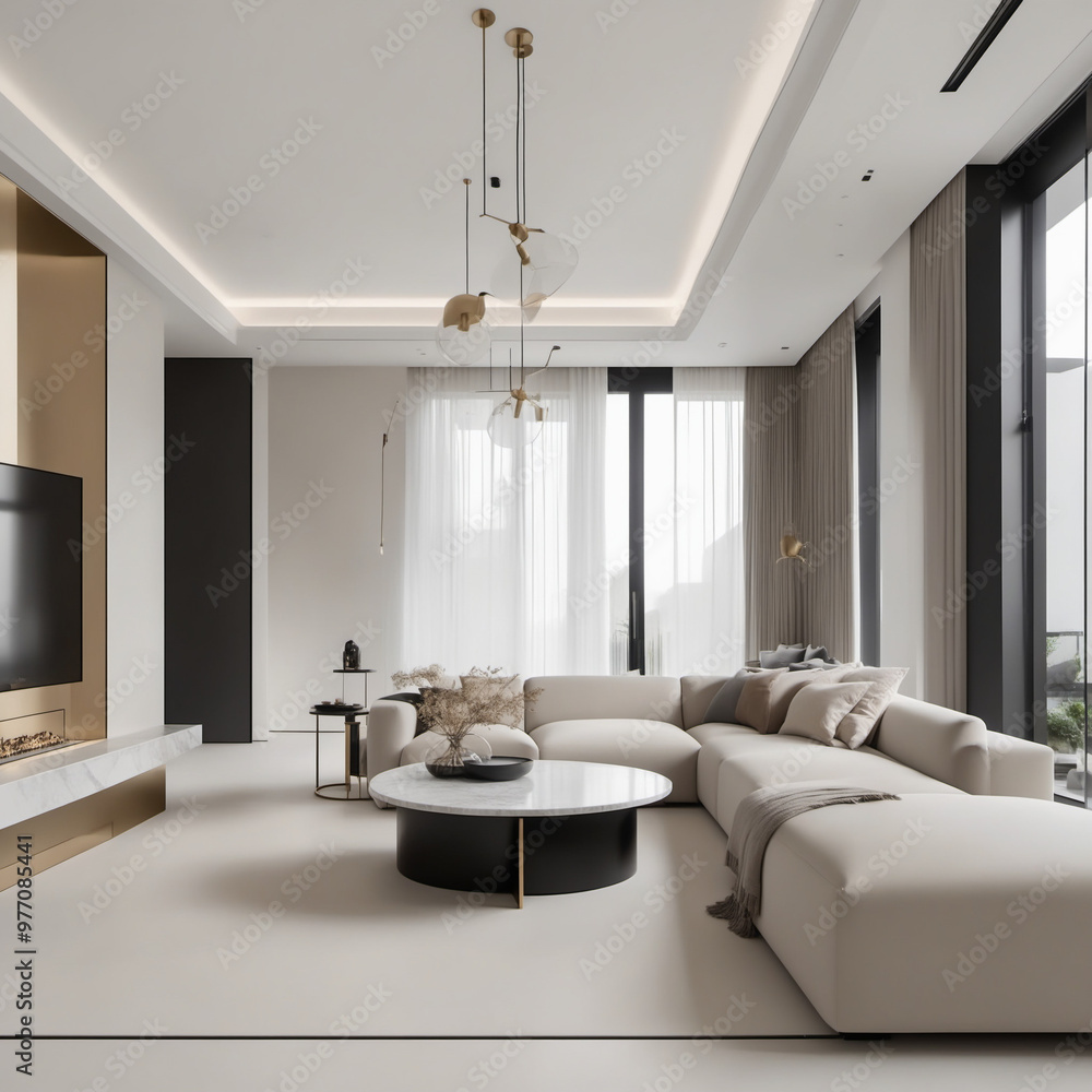 Fototapeta premium Modern minimalist interior with white color wall background.3d rendering