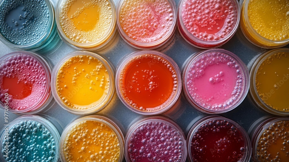 Colorful Petri Dishes with Liquid and Bubbles Generative AI