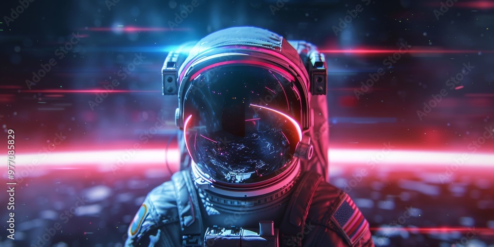 Abstract design of a spaceman or astronaut with different geometric shapes and neon lights. Abstract design of a spaceman or astronaut with different geometric shapes and neon lights.