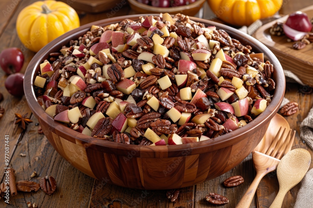 Festive Autumn Harvest Salad A Delicious Mix of Pecans, Apples, and Dried Fruit in a Bowl Festive Autumn Harvest Salad A Delicious Mix of Pecans, Apples, and Dried Fruit in a Bowl