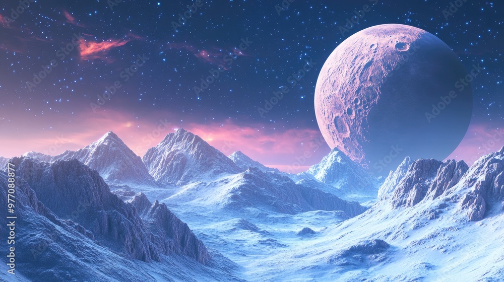Fototapeta premium Fantasy 3D illustration of the Moon and a planet showcasing imaginative celestial landscapes