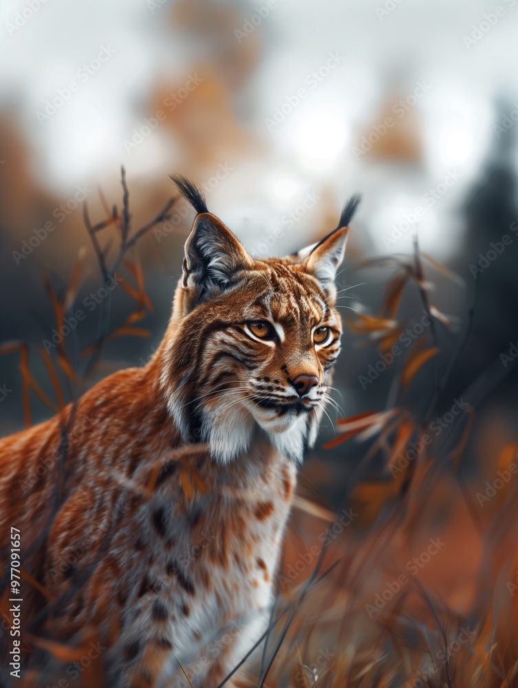Obraz premium Eurasian Wildcat, Lynx lynx, Close Up in Forest Wilderness