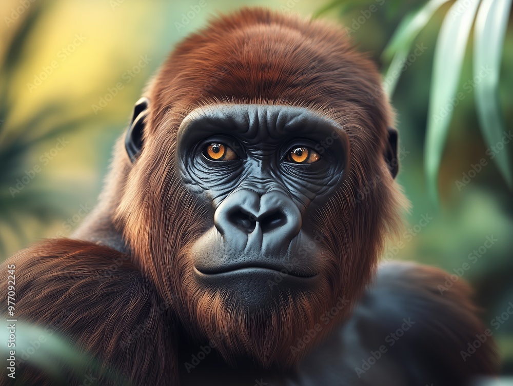 Fototapeta premium Close up of Western Lowland Gorilla, Gorilla gorilla species, in a forest setting