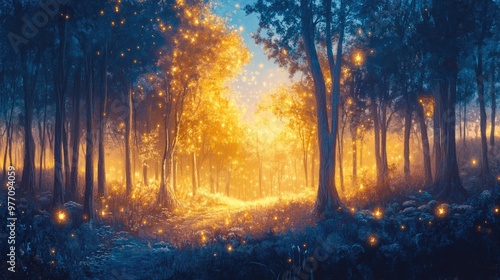 Enchanted Surreal Forest Artwork with Glowing Elements