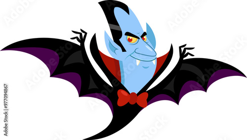 Cute Halloween Vampire Cartoon Character Flying In The Night. Vector Illustration Flat Design Isolated On Transparent Background