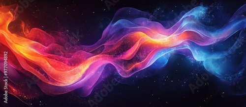 Colorful flowing waves blend harmoniously on a dark backdrop resulting in a captivating and energetic abstract visual