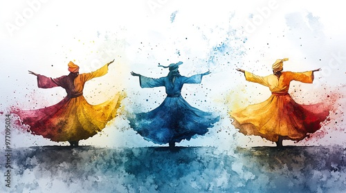 Hand-Drawn Whirling Dervishes in Vibrant Ink photo