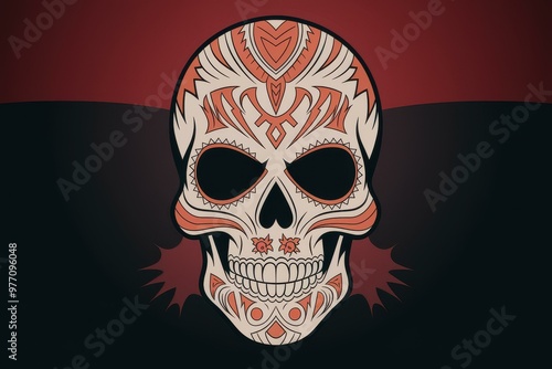 Intricate Skull Illustration with Cultural Patterns for Art and Merchandise - Cultural Skull Art for Tattoos and Merchandise