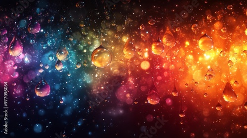 Abstract Water Droplets with Colorful Lights Generative AI