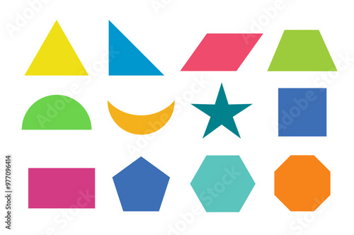 Geometric shapes colorful outline collection diagram element for education and business. 