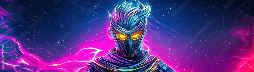 A spirit warrior in battle armor, glowing eyes and energy surrounding his form, ready for combat in a futuristic arena Futuristic, neon, high-detail illustration A spirit warrior in battle armor, glowing eyes and energy surrounding his form, ready for combat in a futuristic arena Futuristic, neon, high-detail illustration