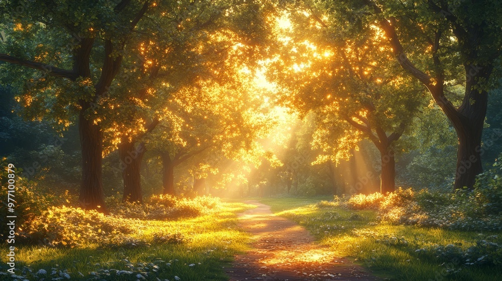 Sunlit Forest Path in Summer Generative AI Sunlit Forest Path in Summer Generative AI