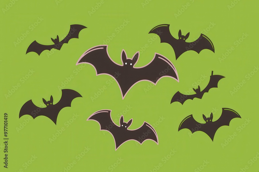 Fototapeta premium Spooky Black Bats on Vibrant Green Background - Halloween Graphic Design for Decor and Party Themes
