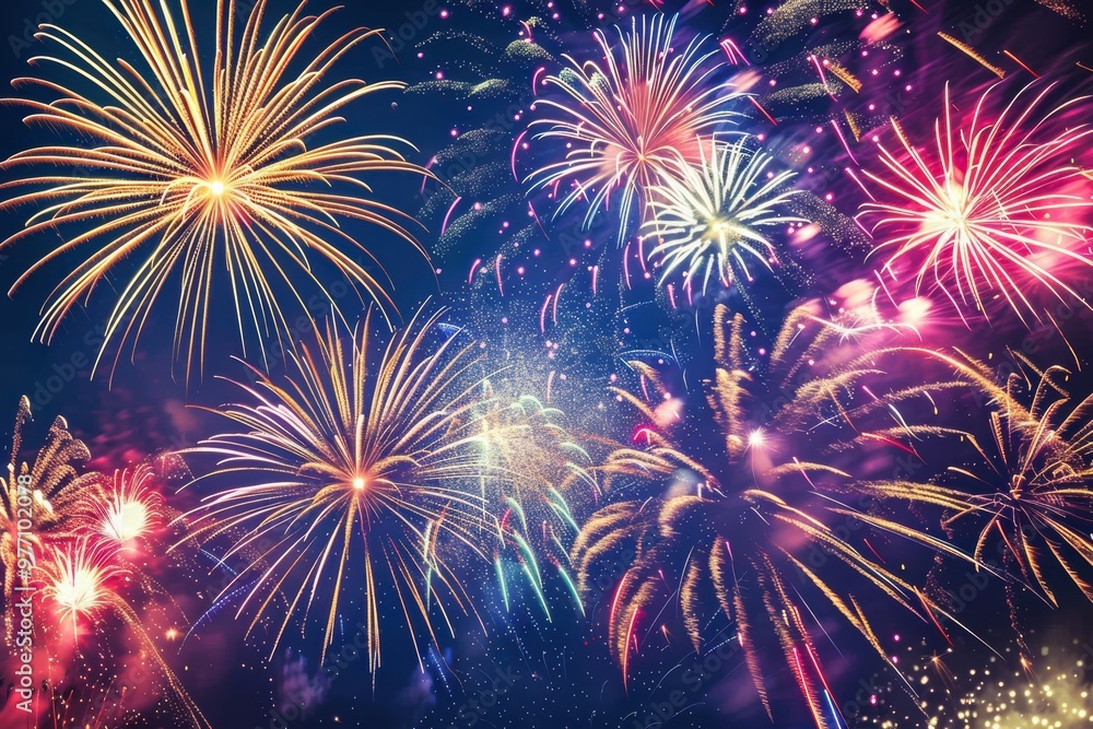 Naklejka premium Fireworks exploding in night sky, celebrating a birthday or festive occasion.